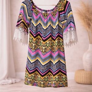 WinWin Bright Pink Multicolor Lace Tunic Top